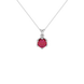 Round-cut raspberry red gemstone pendant in a white gold scalloped six-prong setting