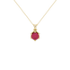 Round-cut raspberry red gemstone pendant in a yellow gold scalloped six-prong setting.