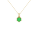 Round-cut emerald green gemstone pendant in a yellow gold scalloped six-prong setting.