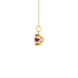 Side view of a yellow gold raspberry red gemstone pendant with a detailed scalloped six-prong design.