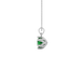 Side view of a white gold emerald green gemstone pendant featuring a clean scalloped six-prong gallery.