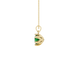 Side profile of a yellow gold emerald green gemstone pendant with a scalloped six-prong design.