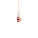 Side profile of a rose gold raspberry red gemstone pendant showcasing the scalloped six-prong gallery.