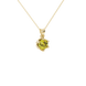 close-up of a round canary yellow gemstone secured in a yellow gold scalloped six-prong pendant.