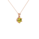 close-up of a round canary yellow gemstone pendant with an intricate rose gold scalloped six-prong setting.