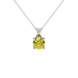 Round-cut canary yellow gemstone pendant in a white gold surprise diamond setting.