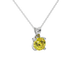 Close-up shot of a round-cut canary yellow gemstone in a white gold surprise diamond pendant setting.