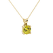 close-up of a round canary yellow gemstone secured in a yellow gold surprise diamond pendant.