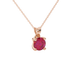 close-up shot of a round raspberry red gemstone pendant with a rose gold surprise diamond setting design.