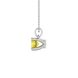 Side profile of a white gold canary yellow gemstone pendant showing the surprise diamond design.