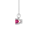 Side angle of a white gold raspberry red gemstone pendant highlighting the surprise diamond gallery.