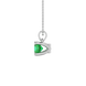 Side view of a white gold emerald green gemstone pendant featuring a clean surprise diamond gallery.