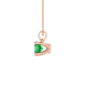 Side angle of a rose gold emerald green gemstone pendant showcasing the surprise diamond setting.