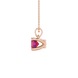 Side profile of a rose gold raspberry red gemstone pendant showcasing the hidden surprise diamond detail
