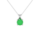 Round-cut emerald green gemstone pendant in a white gold surprise diamond setting.