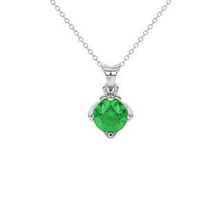 Round-cut emerald green gemstone pendant in a white gold tulip basket setting