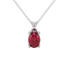 Oval cut raspberry red gemstone pendant, white gold four prong setting.