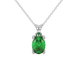 Oval cut emerald green gemstone pendant, white gold four prong setting.
