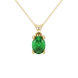 Oval cut emerald green gemstone pendant, yellow gold four prong setting.