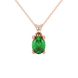 Oval cut emerald green gemstone pendant, rose gold four prong setting.