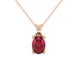 Oval cut raspberry red gemstone pendant, rose gold four prong setting.