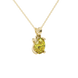 Close-up, oval cut canary yellow gemstone, yellow gold four prong pendant.