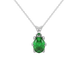 Oval cut emerald green gemstone pendant, white gold six prong setting.
