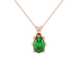 Oval cut emerald green gemstone pendant, rose gold six prong setting.