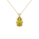 Oval cut canary yellow gemstone pendant, yellow gold six prong setting.