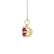 Side profile, yellow gold raspberry red pendant, six prong gallery.