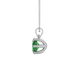 Side profile, white gold emerald green pendant, six prong gallery.