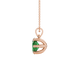 Side profile, rose gold emerald green pendant, six prong gallery.