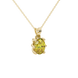 Close-up, oval cut canary yellow gemstone, yellow gold six prong pendant.