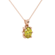 Close-up, oval cut canary yellow gemstone pendant, rose gold six prong setting.