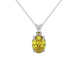 Oval cut canary yellow gemstone pendant, white gold classic basket setting.