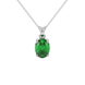 Oval cut emerald green gemstone pendant, white gold classic basket setting.