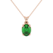 Oval cut emerald green gemstone pendant, rose gold classic basket setting.