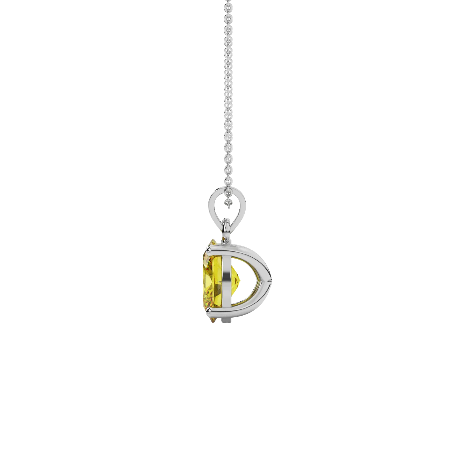 Side profile, white gold canary yellow pendant, classic basket gallery.