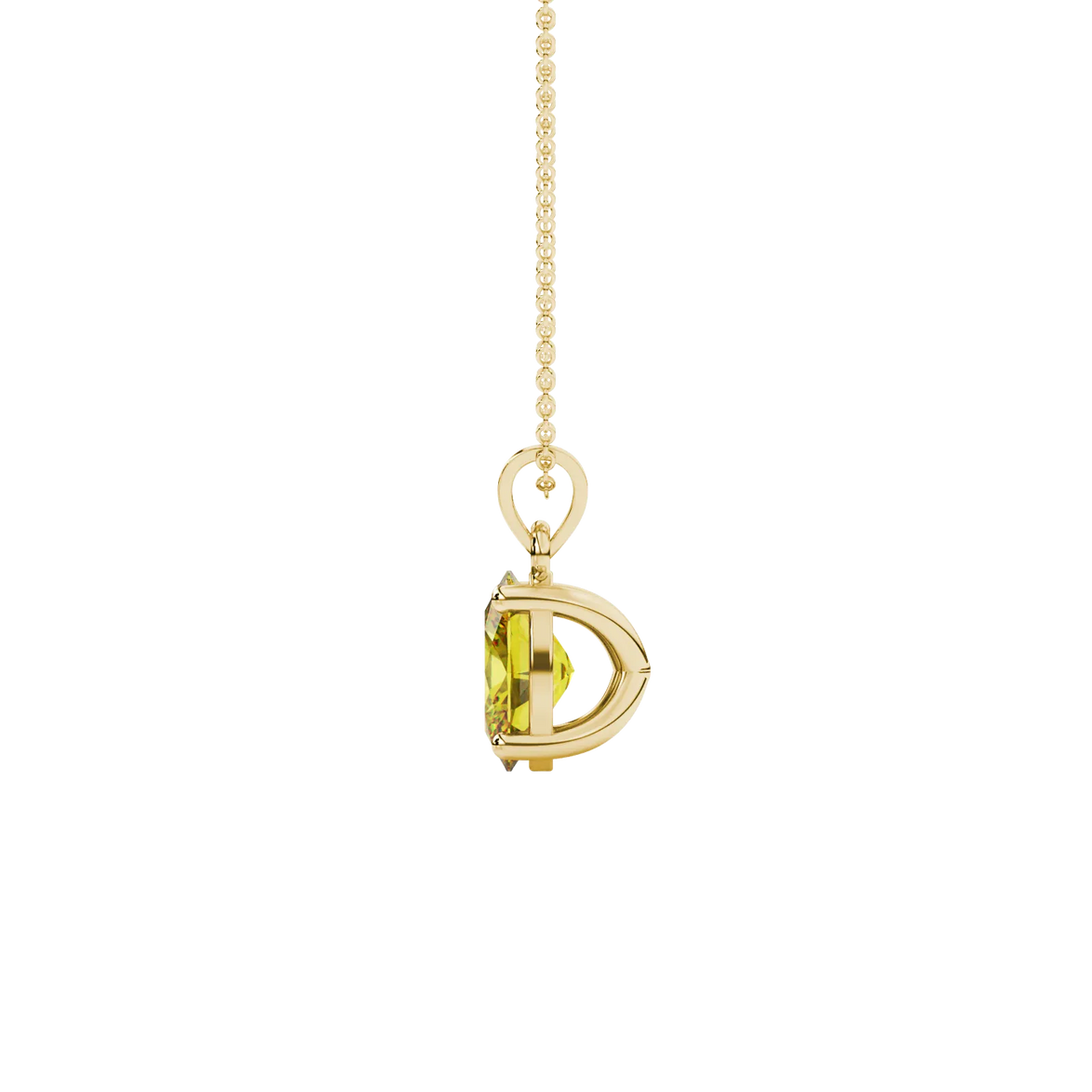 Side profile, yellow gold canary yellow pendant, classic basket gallery.