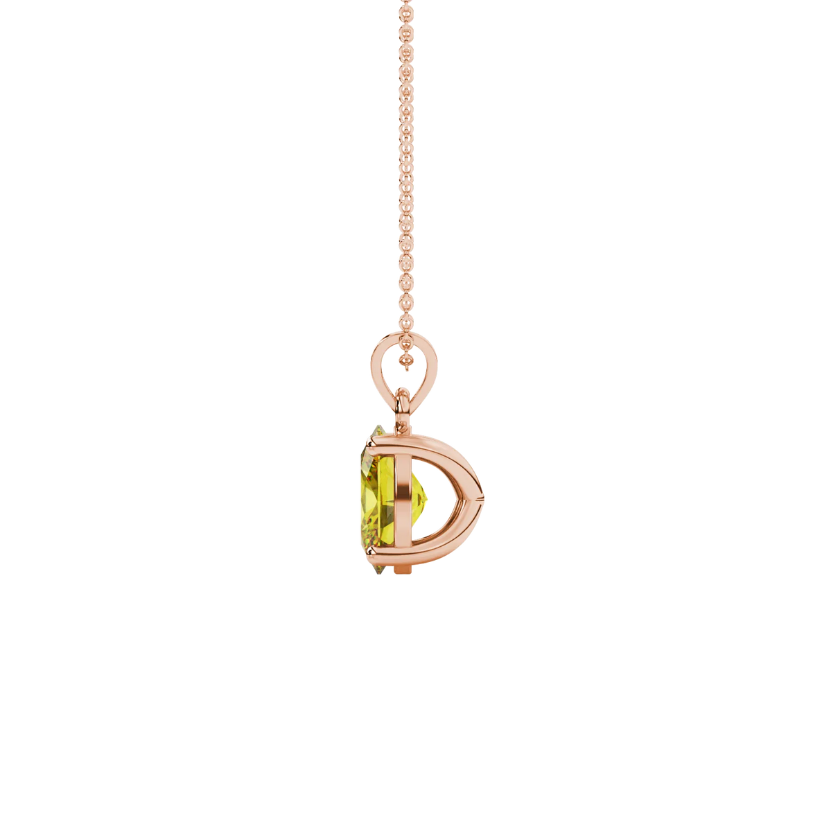 Side profile, rose gold canary yellow pendant, classic basket gallery.