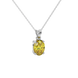 Close-up oval cut canary yellow gemstone pendant, white gold classic basket.