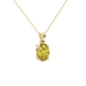 Close-up, oval cut canary yellow gemstone, yellow gold classic basket pendant.