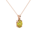 Close-up, oval cut canary yellow gemstone pendant, rose gold classic basket.