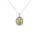 Oval cut canary yellow gemstone pendant, white gold falling edge halo setting