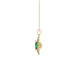 Side profile, yellow gold emerald green pendant, falling edge halo gallery.