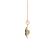 Side profile, rose gold emerald green pendant, falling edge halo gallery.