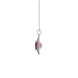 Side profile, white gold raspberry red pendant, falling edge halo gallery.