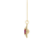 Side profile, yellow gold raspberry red pendant, falling edge halo gallery.