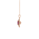 Side profile, rose gold raspberry red pendant, falling edge halo gallery.
