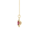 Side profile, yellow gold raspberry red pendant, french pavé halo gallery.